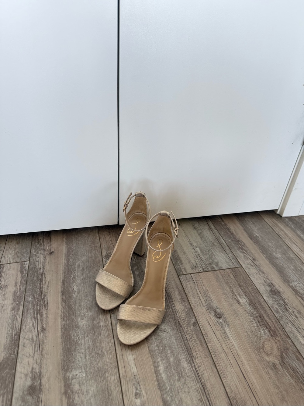 Sam Edelman Beige Ankle-Strap Block Heel Sandals